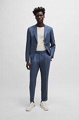 Slim-fit suit in patterned virgin wool and silk, Blue