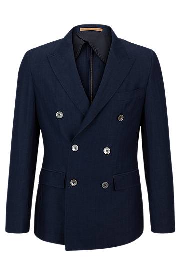 Slim-fit jacket in herringbone virgin wool and linen, Hugo boss