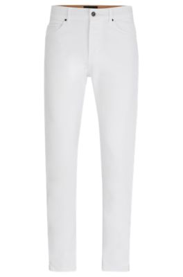 BOSS - Tapered-fit jeans in white Italian stretch denim