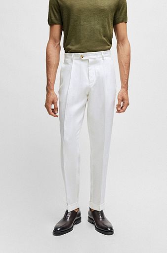Men's Casual Formal British Style High Waist Slim Fit Office Pants White /  70 / China