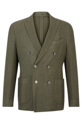 Hugo Boss Slim-fit Jacket In Wool, Silk And Linen In Green