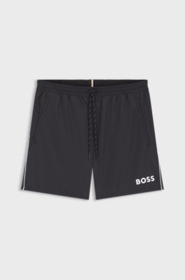 Medium-length swim shorts with contrast details, Black