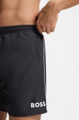 Medium-length swim shorts with contrast details, Black
