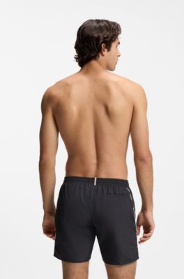Badshorts med kontrastlogga och kantband, Svart