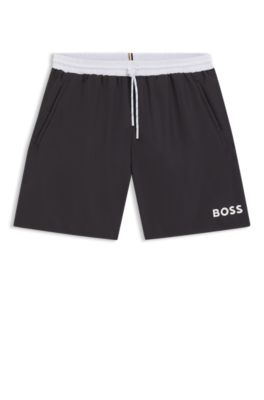 Boxer da mare ad asciugatura rapida con logo stampato, Grigio scuro