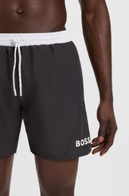 Short de bain &agrave; logo contrastant et liser&eacute;, Gris sombre