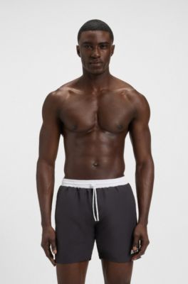 Short de bain &agrave; logo contrastant et liser&eacute;, Gris sombre