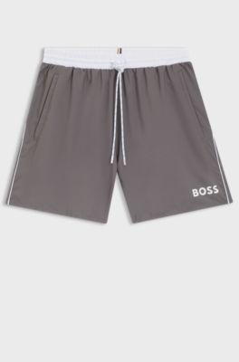 Zwemshorts met contrastlogo en biezen, Grijs