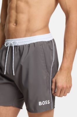 Swim shorts with contrast logo and piping, Grey
