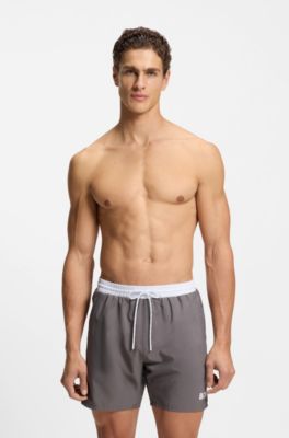 Medium-length swim shorts with contrast details, Grey