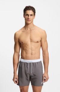 Quick-dry swim shorts with logo print, Grey