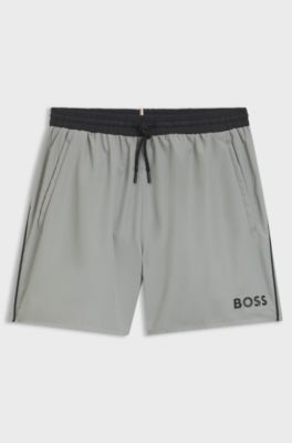 Swim shorts with contrast logo and piping, Light Grey