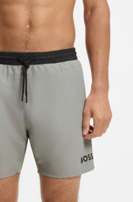 Swim shorts with contrast logo and piping, Light Grey