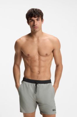 Swim shorts with contrast logo and piping, Light Grey