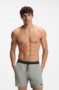 Swim shorts with contrast logo and piping, Light Grey
