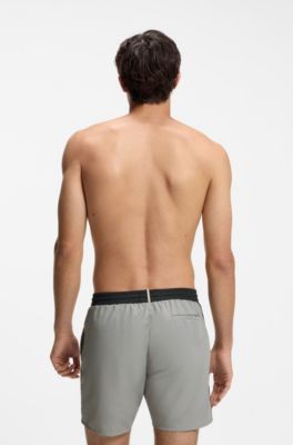 Swim shorts with contrast logo and piping, Light Grey