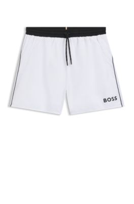 Boxer da mare ad asciugatura rapida con logo stampato, Bianco