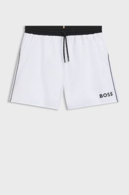 Zwemshorts met contrastlogo en biezen, Wit