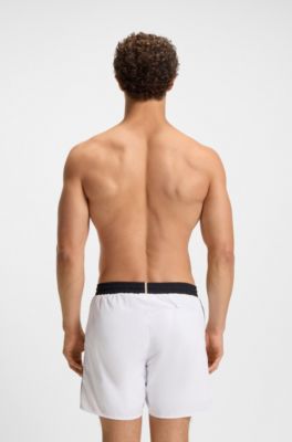 Swim shorts with contrast logo and piping, White