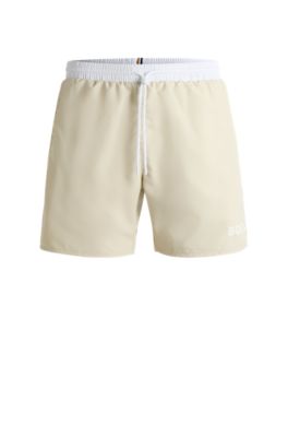 Quick-dry swim shorts with logo print, Light Beige