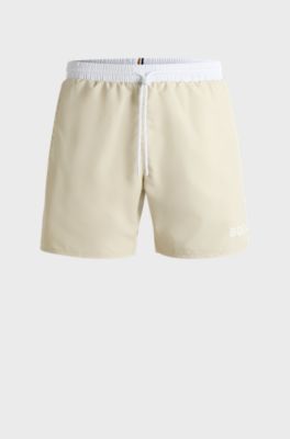 Quick-dry swim shorts with logo print, Light Beige