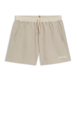 Quick-dry swim shorts with logo print, Light Beige