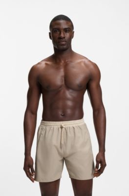 Medium-length swim shorts with contrast details, Light Beige