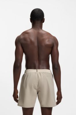 Quick-dry swim shorts with logo print, Light Beige