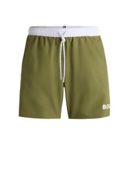 Quick-dry swim shorts with logo print, Green