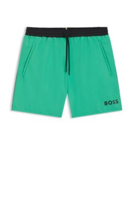 Quick-dry swim shorts with logo print, Green