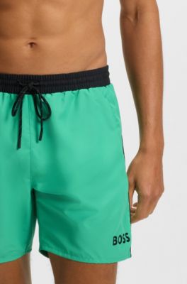Quick-dry swim shorts with logo print, Green