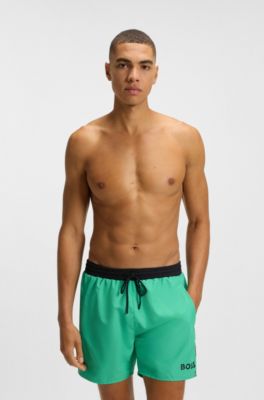 Quick-dry swim shorts with logo print, Green