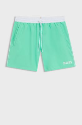 Swim shorts with contrast logo and piping, Green