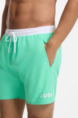 Swim shorts with contrast logo and piping, Green
