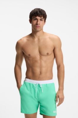 Swim shorts with contrast logo and piping, Green