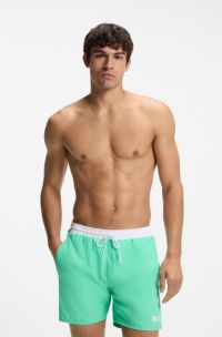 Swim shorts with contrast logo and piping, Green