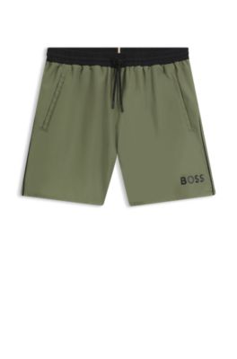 Quick-dry swim shorts with logo print, Green