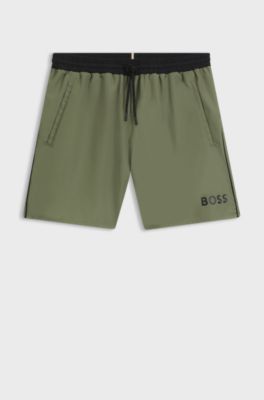 Zwemshorts met contrastlogo en biezen, Groen