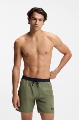 Swim shorts with contrast logo and piping, Green