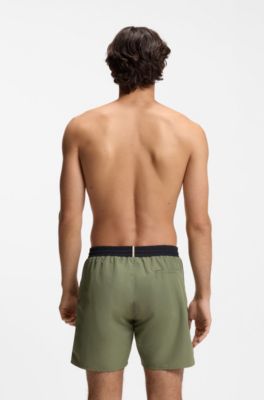 Zwemshorts met contrastlogo en biezen, Groen