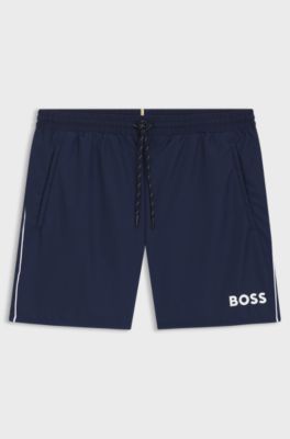 Badshorts med kontrastlogga och kantband, M&ouml;rkbl&aring;