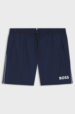 Medium-length swim shorts with contrast details, Dark Blue