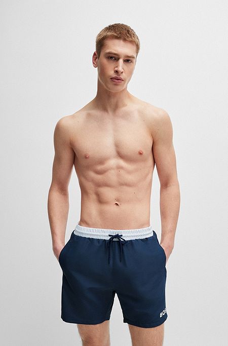 Fully lined swim shorts with contrast details, Dark Blue