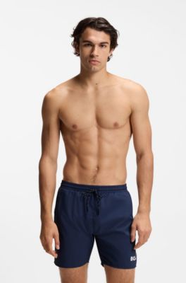 Medium-length swim shorts with contrast details, Dark Blue