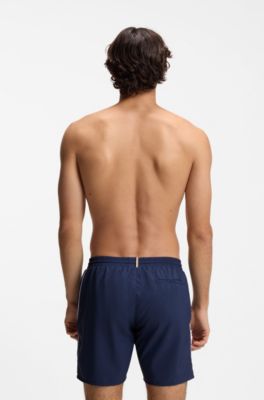 Quick-dry swim shorts with logo print, Dark Blue