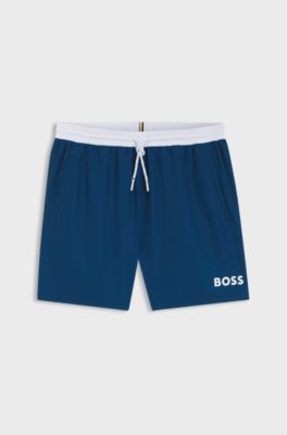 Medium-length swim shorts with contrast details, Blue