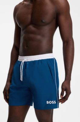 Medium-length swim shorts with contrast details, Blue