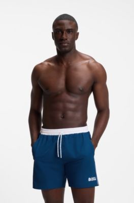 Medium-length swim shorts with contrast details, Blue