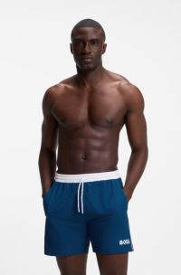 Medium-length swim shorts with contrast details, Blue