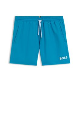 Quick-dry swim shorts with logo print, Turquoise